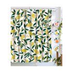 Rideau de douche citronn� aux couleurs vives et aux feuilles vertes ¿ imperm�able, 183 x 183 cm, crochets ...