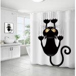 Rideau de douche diy avec crochets et motif chat amusant (chat noir, 150 x 180 cm)