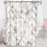 Rideau de douche �l�gant en marbre blanc gris avec lignes dor�es ¿ imperm�able, facile d'entretien, ...