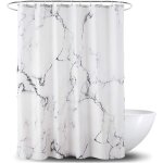 Rideau de douche �l�gant en marbre gris et blanc ¿ tissu imperm�able avec crochets pour une d�coration ...