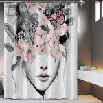 Rideau de douche esth�tique � motifs floraux avec roses et papillons ¿ imperm�able, facile d'entretien, ...