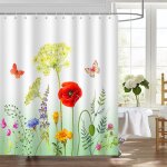 Rideau de douche floral printanier 180 x 180 cm ¿ motif papillons �cologique et imperm�able pour la ...