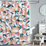 Rideau de douche imperm�able couleur p�che ¿ motif de fruits mignons, conception sans crochet, 100 % ...