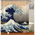 Rideau de douche imperm�able kanagawa wave ¿ design nautique �l�gant, tissu �cologique, 180 x 180 cm, ...
