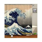 Rideau de douche imperm�able kanagawa wave ¿ motif nautique, 180 x 180 cm, �cologique, facile � nettoyer, ...