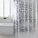 Rideau de douche imperm�able lavable pliable � motif de galets transparent