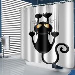 Rideau de douche  motif de chat humoristique noir avec crochets