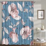 Rideau de douche  motif floral vibrant ¿ polyester impermable avec crochets, design bleu lgant pour ...