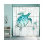 Rideau de douche motif tortue de mer bleu sarcelle ¿ imperm�able, anti - moisissure, �l�gant motif oc�an, ...