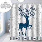 Rideau de douche de nol festif  motif de renne bleu et blanc avec crochets en flocon de neige ¿ 72  ...