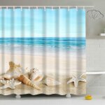Rideau de douche oc�an 90 x 180 cm ¿ th�me plage bleue, imperm�able, polyester durable, entretien facile, ...