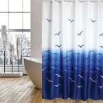 Rideau de douche polyester 180x200cm moutes bleu et blanc
