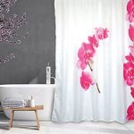 Rideau de douche polyester lanyu 180x200cm motif fleurs blanc et rose