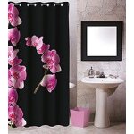Rideau de douche polyester lanyu 180x200cm motif fleurs noir et rose