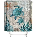 Rideau de douche tortue de mer vibrant 72  x 84  - d�cor paysage oc�anique imperm�able avec 12 anneaux ...