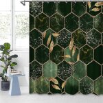 Rideau de douche vintage en marbre vert ¿ motif g�om�trique abstrait �meraude, imperm�able, 183 x 183 ...