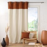 Rideau a ?illets howey - polycoton et top bouclette unie - 140 x 240 cm - ecru et camel