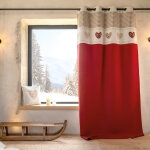 Rideau jacquard a ?illets avec haut vichy et motifs c?urs