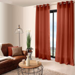 Rideau en toile unie basic a 8 ?illets - 140 x 240 cm - orange terre cuite
