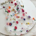 Robe transparente florale pour chien, robe en tulle blanc pour filles, manches courtes, chiot, chat, ...