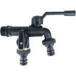 Robinet de jardin a 2 voies - robinet a double sortie 1 / 2  en laiton noir antigel, outils de jardinage ...