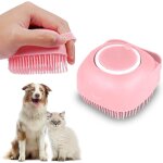 (rose) brosse de bain pour chiens et chats, brosse de massage en silicone pour animaux, distributeur ...