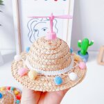 (rose)chapeau de soleil en paille pour petit animal de compagnie, joli chapeau de costume pour chiens, ...