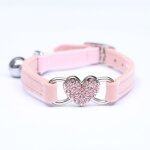 Rose - collier pour chat en velours avec pendentif en forme de coeur avec cristaux et cloche, 28 a 30 ...