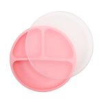 Rose avec couverture - bols queplate en silicone pour bb, quatre plats renforcs par aspiration, apprentissa ...