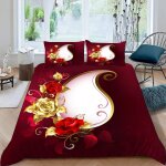 Rose d'or housse de couette x imprim�� d rouge parure de lit personnes ado fille enfants microfibre literie ...