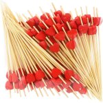 (rouge) 100 b�tons de cocktail, 12cm coeurs en bambou jetables, cure - dents en bois, brochettes pour ...