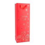 Sac cadeau bouteille village nol 14x39x8cm rouge