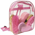 Sac a dos de nettoyage rose kit de nettoyage, kit de pansage pour chevaux, outils de nettoyage, brosses, ...