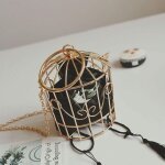 Sac a main a pompon dor pour femmes, pochette de soire, cadre mtallique, seau brod, cage a oiseaux, ...