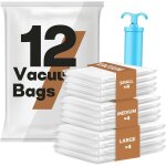 Sac sous vide vetement aspirateur avec pompe manuelle, lot de 12 (4 grands, 4 moyens, 4 petits), sac ...