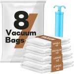 Sac sous vide vetement aspirateur avec pompe manuelle, lot de 8 (2 g�ants, 2 grands, 2 moyens, 2 petits), ...