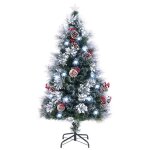 Sapin de no�l artificiel floqu� 150cm costway - 49 lumi�res led, 8 modes d'eclairage dynamique - fibres ...