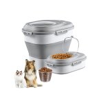 Seau de riz pour conteneur de stockage de nourriture pour chien pliable avec tasse a mesurer - gris Seau de riz pour conteneur de stockage de nourriture pour chien pliable avec tasse a mesurer - gris