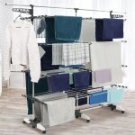 S�choir � linge 60 m supra xxl gris - blanc 4 niveaux + barre t�lescopique