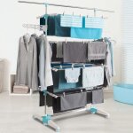 S�choir � linge blanc / bleu 4 niveaux r�glables xxl + barre t�lescopique