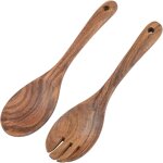 Sept - lot de 2 couverts a salade en bois - 26 cm - fourchettes a salade et cuillres a salade - couverts ...