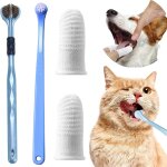 Sept - 4 pices brosse a dent chien doigtier, brosses a dents a triple tte, d'animal familier, kit de ...