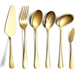 Sept - ensemble de couverts en or 6 piècesy compris pelle a gâteau, cuillère de service a fente, cuillère ... Sept - ensemble de couverts en or 6 piècesy compris pelle a gâteau, cuillère de service a fente, cuillère ...