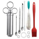 Seringue a steak de dinde a trois aiguilles en acier inoxydable avec brosse de nettoyage en silicone Seringue a steak de dinde a trois aiguilles en acier inoxydable avec brosse de nettoyage en silicone