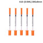 Seringue vtrinaire jetable en plastique, 5 pices, 0. 3 / 0. 5 / 1ml, capuchon orange, seringue a insuline ...
