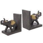 Serre - livre éléphants en résine marron et or Serre - livre éléphants en résine marron et or