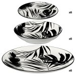 Service d'assiettes  palme  - noir - 18 pi�ces