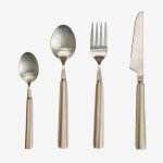 Service de couverts 16 pi�ces en acier inoxydable et c�ramique ireli moka brown - tapioca beige