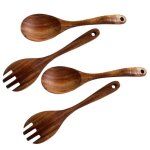 Service a salade en bois, ensemble de 4 couverts de service, cuillre a salade en bois, fourchette a ...
