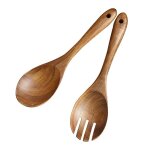 Service a salade en bois, ensemble cuill�re fourchette a long manche, grand service de d�ner, couverts ...